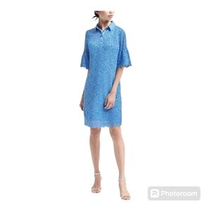 Banana republic dress women's size small blue lace polo flutter sleeve rosette